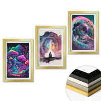 WANDBILDER 3er Set - 20x30 cm Goldrahmen - Farbenfrohe Fantasy-Kunstillustrationen - Goldfarben, Kunststoff (20/30cm) - ArtPrintCave