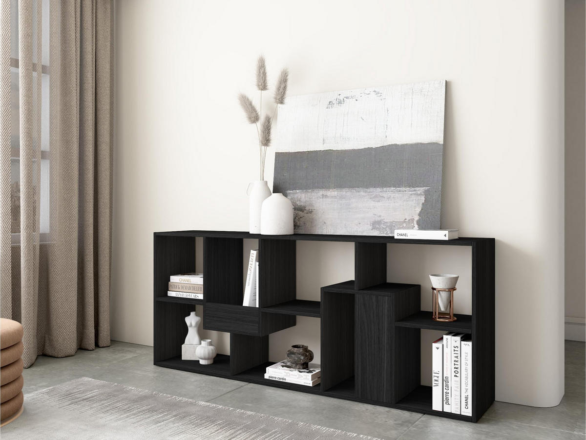 REGAL Bibliothek, Schwarz, 67/31/162cm - Schwarz, Holzwerkstoff (67/162/31cm) - Skraut Home