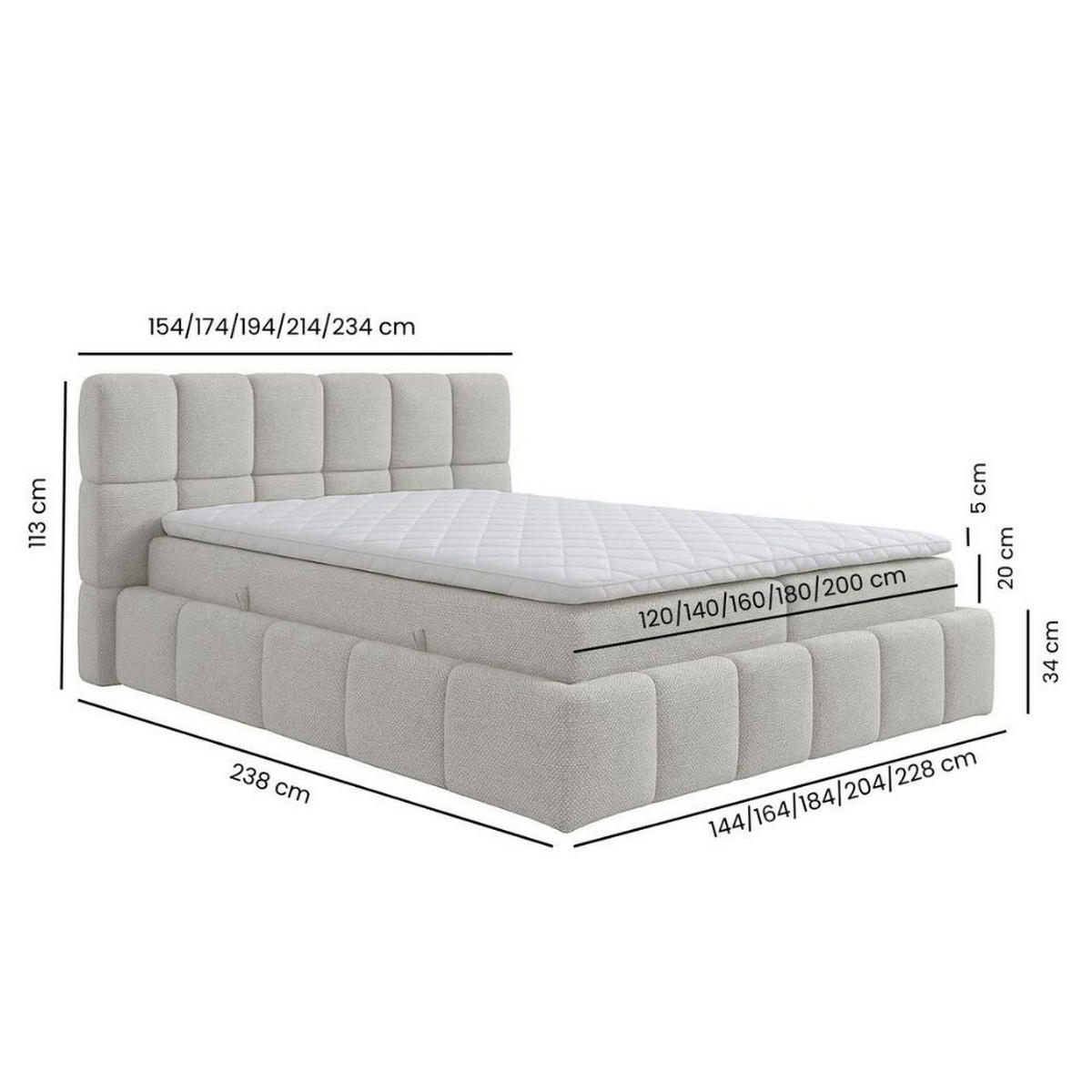 BOXBETT Anna mit Taschenfederkernmatratze und Topper, 160x200, Creme - Creme, Holzwerkstoff/Kunststoff (160/200cm) - AN-Moebel 4u