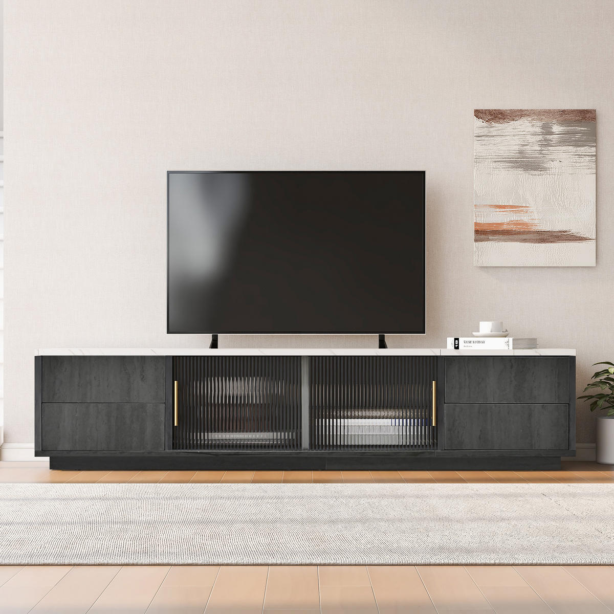 TV-ELEMENT 160/40/38.5 cm Grau mit 4 Schubladen - Grau, Holz (160/38.5/40cm) - Oxeza