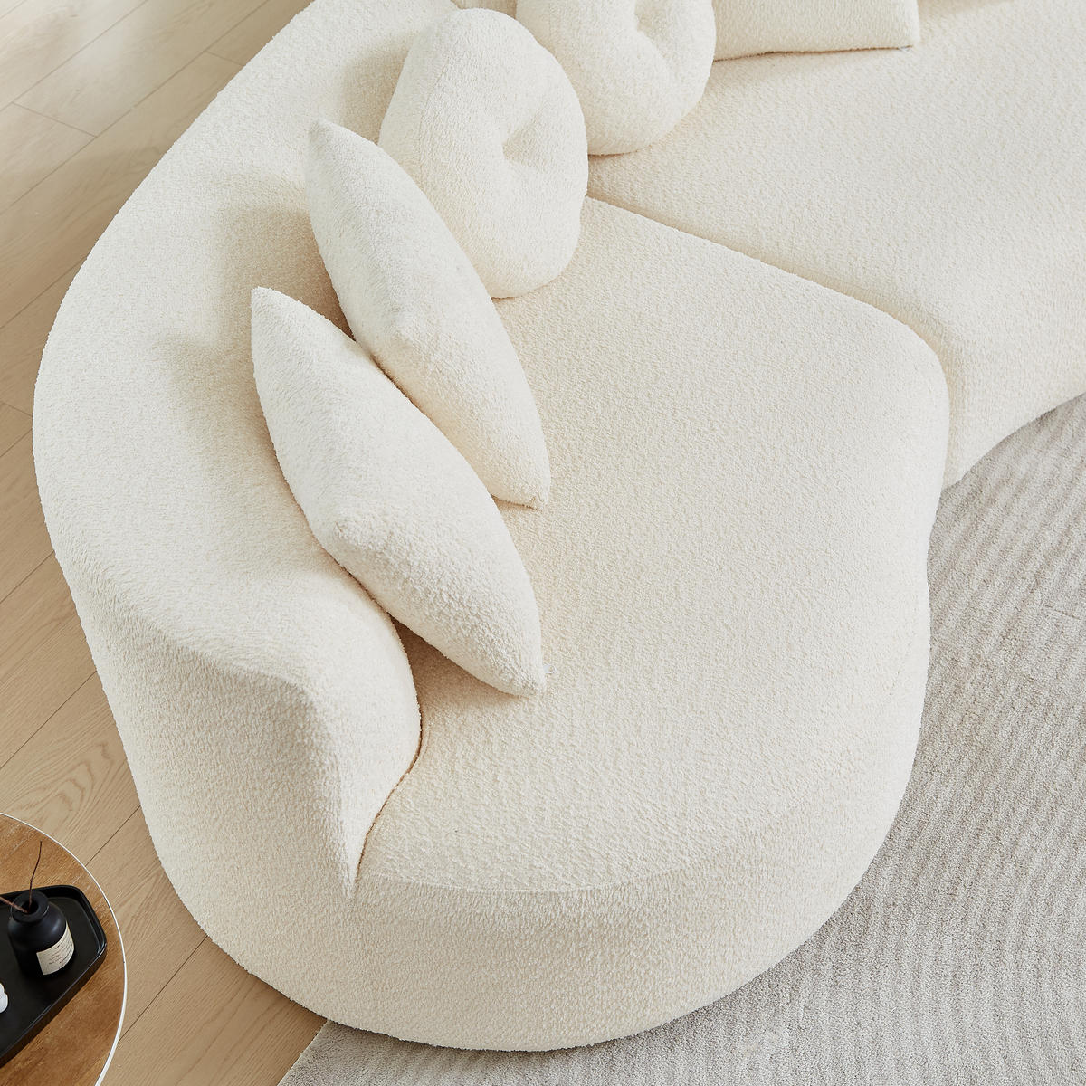 MODULSOFA 2-teilig geschwungen Cashew-Form mit 6 Kissen, DE-42899, Beige - Beige, Textil (223/79/109cm) - ComfortXL