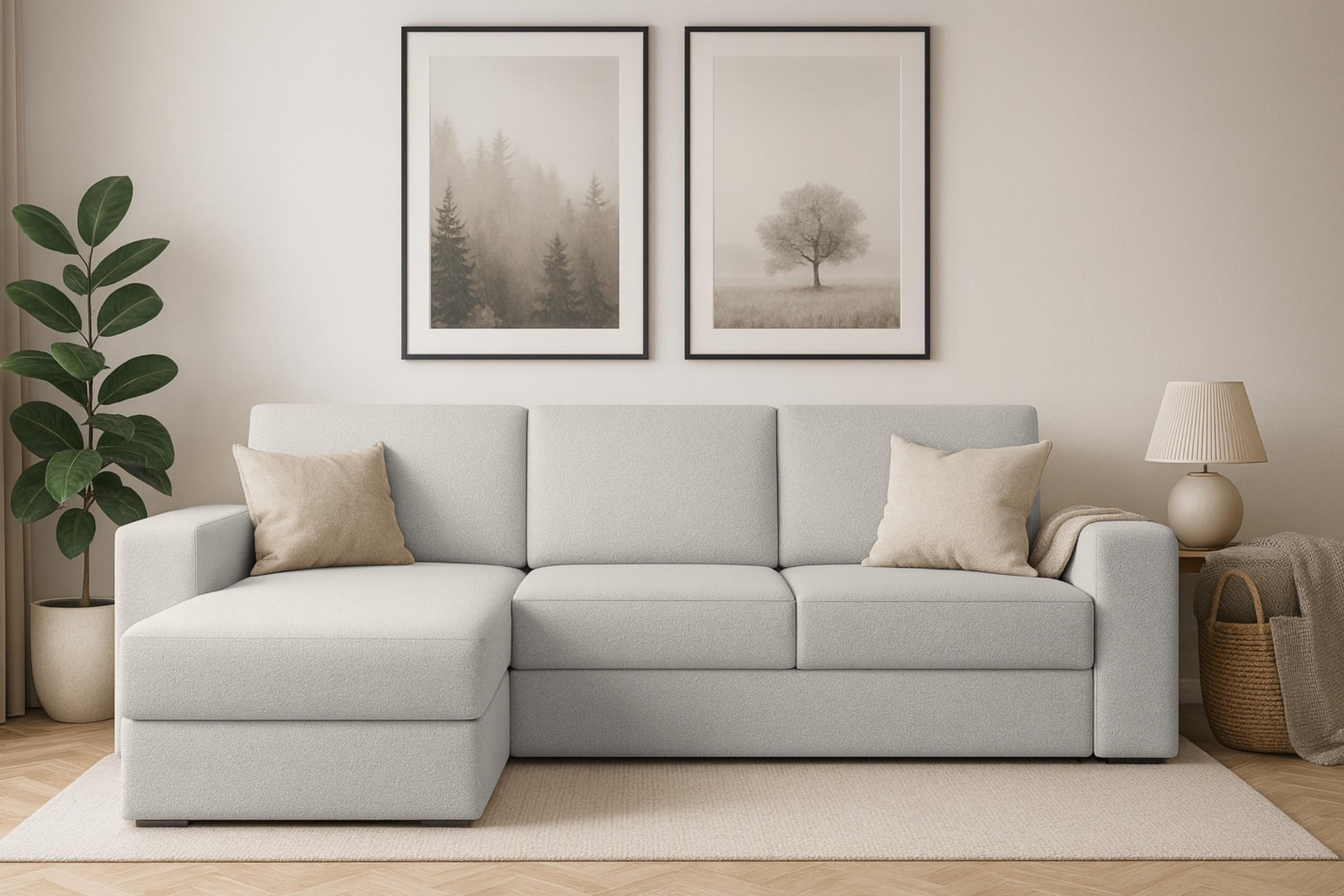 ECKSOFA TOCO L 240x145 cm in Boucle Hellgrau links - Anthrazit, Holz/Holzwerkstoff (240/145cm) - Deine Möbel 24