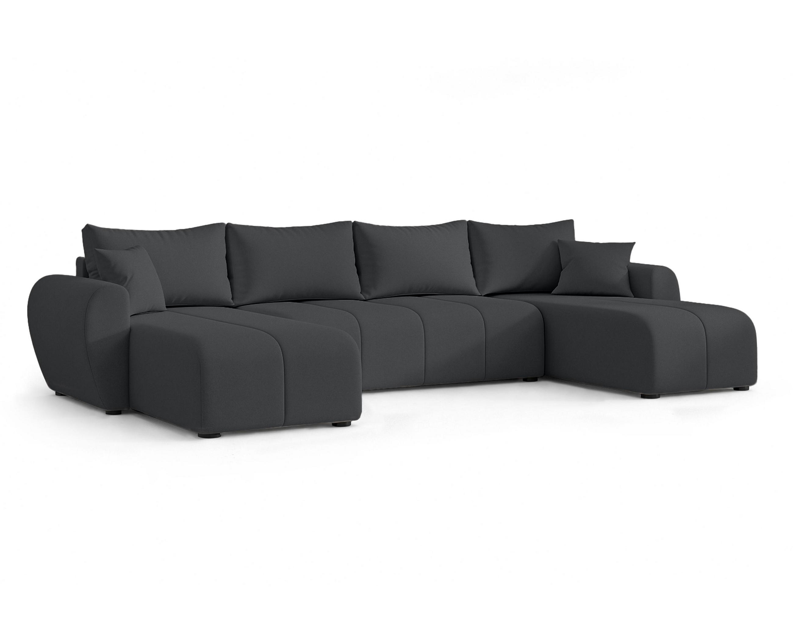 WOHNLANDSCHAFT Malatya U Form Dunkelgrau 311/145/80 cm mit Schlaffunktion - Dunkelgrau/Schwarz, Kunststoff/Textil (311/80/145cm) - AX Living