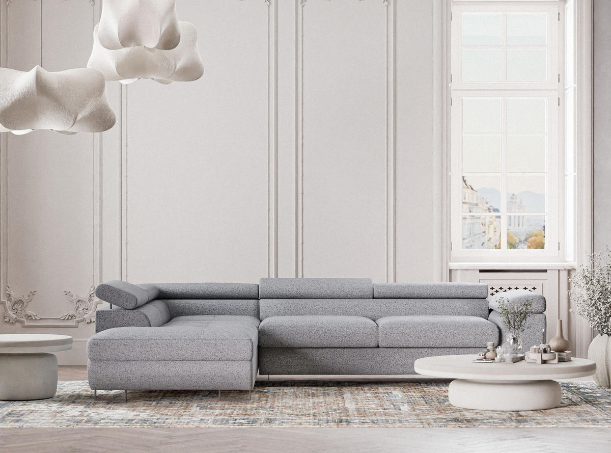 ECKSOFA MIT SCHLAFFUNKTION Concord Hellgrau Webstoff - Hellgrau/Schwarz, Holz/Holzwerkstoff (277/203cm) - Maison de Reve
