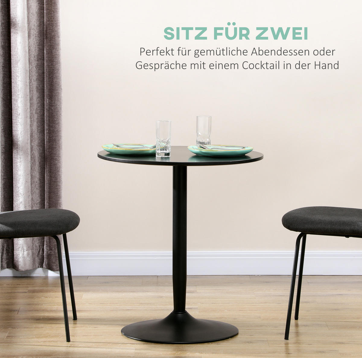 ESSTISCH 70/70/75 cm schwarz platzsparend mit rutschfestem Fuß aus Stahl und MDF - Schwarz, Metall (70/70/75cm) - OKWISH