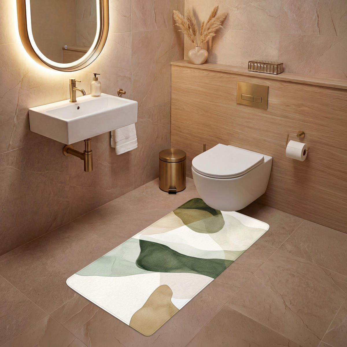 WC-VORLEGER Japandi - Abstrakt - Grün Toilettenvorleger 60x120 cm - Grün, Kunststoff/Textil (60/1cm) - OnlyWow