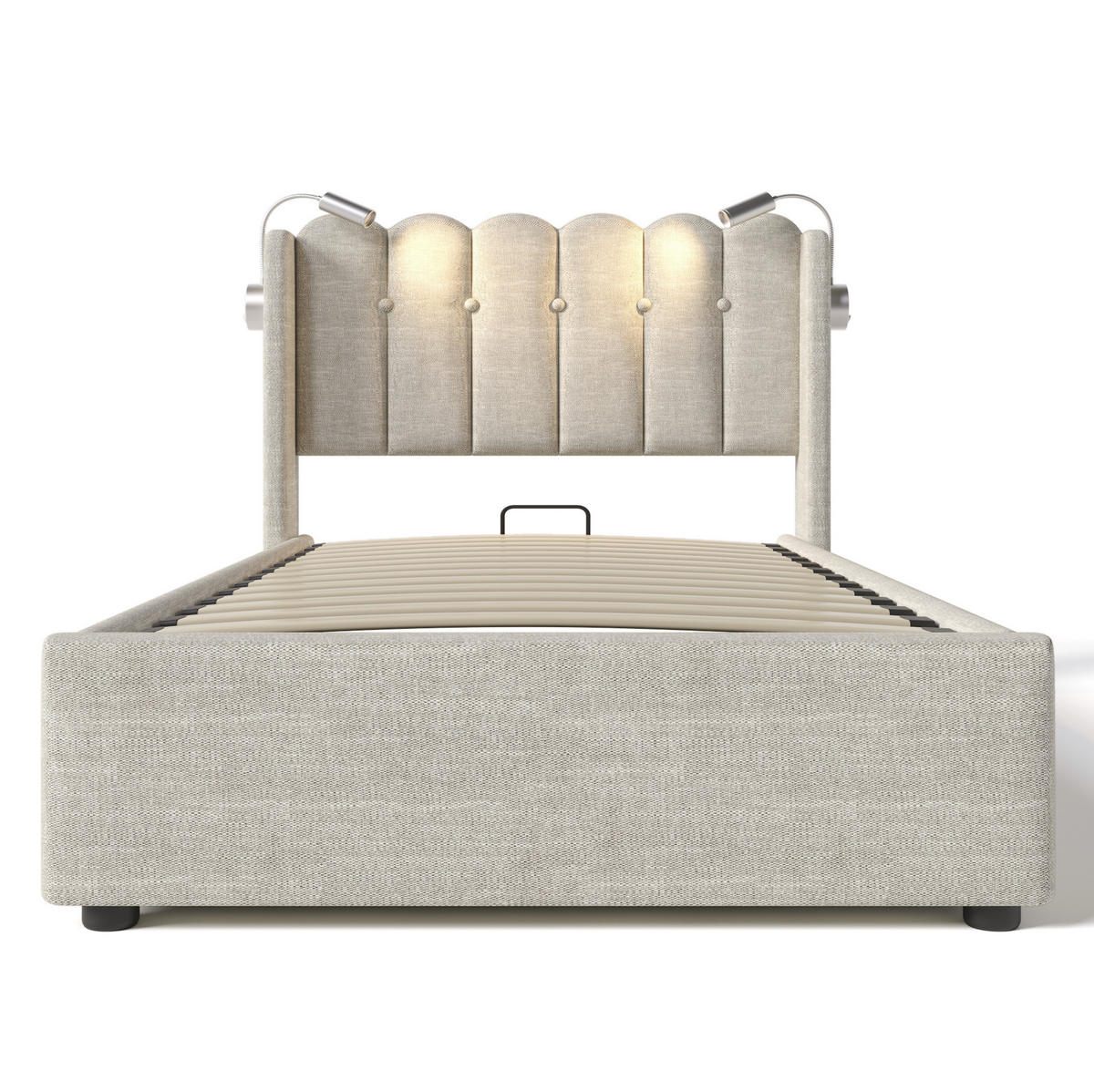 POLSTERBETT mit Bettkasten, Leselicht und USB 90x200 cm Beige - Beige, Metall (90/200cm) - Meubliv