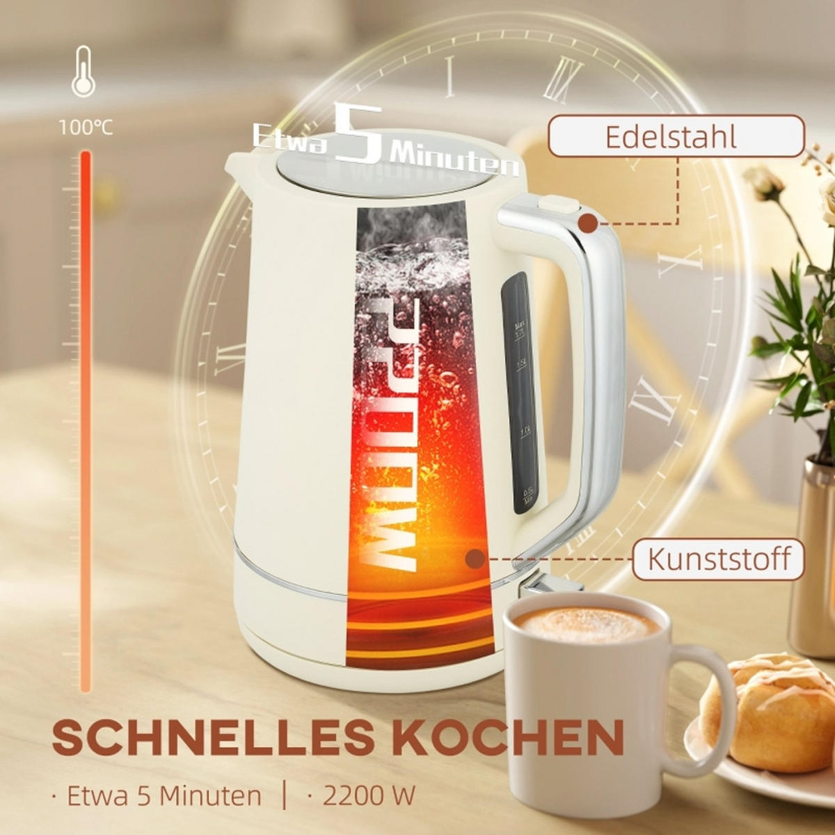 WASSERKOCHER-TOASTER UND 1,7 L 6 Bräunungsstufen Beige 21,2/16/24,3 cm - Beige, Kunststoff (16/24.3/21.2cm) - Rolipo
