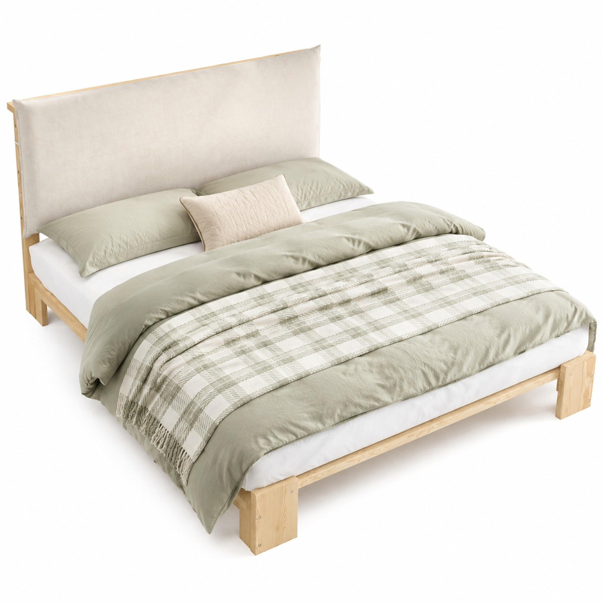 POLSTERBETT 140/200 mit gepolsterter Rückenlehne, stabilen Lattenrosten und breiten Bettbeinen in Natur - Beige/Naturfarben, Holzwerkstoff/Textil (140/200cm) - EVRYAE