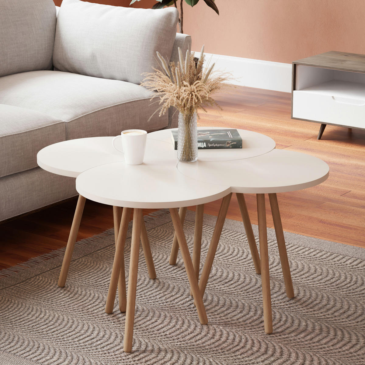 COUCHTISCH SET Højer 4-teilig 45/32/48 - Weiß, Holzwerkstoff (32/45/48cm) - [en.casa]