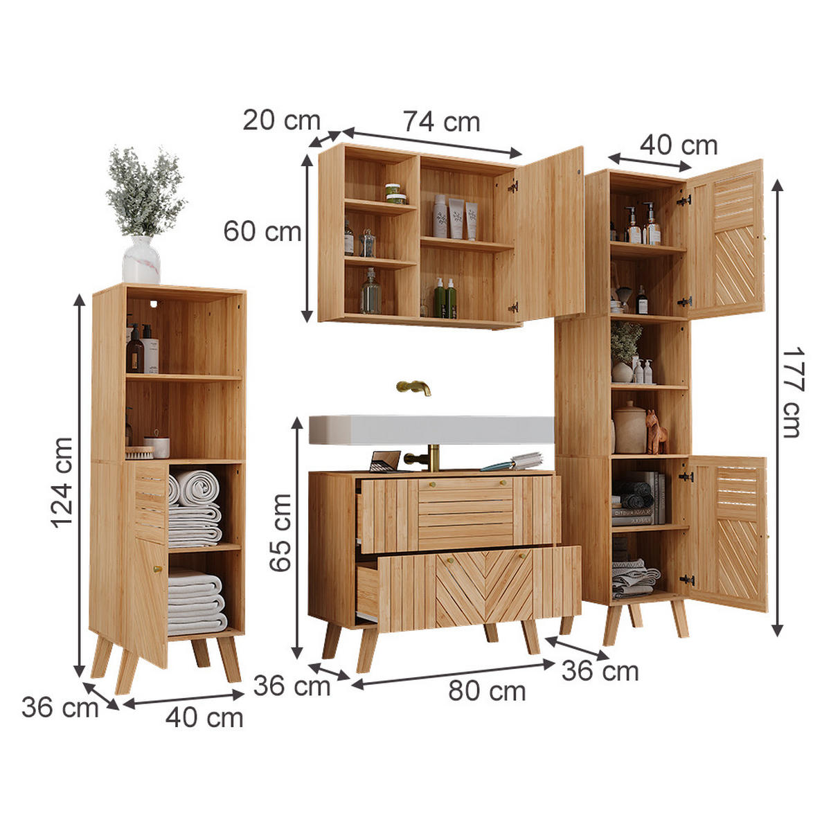 KOUPELNOVÝ NÁBYTEK Lucie Bambus - zelená barva, kompozitní dřevo (80/65/36cm) - Vicco