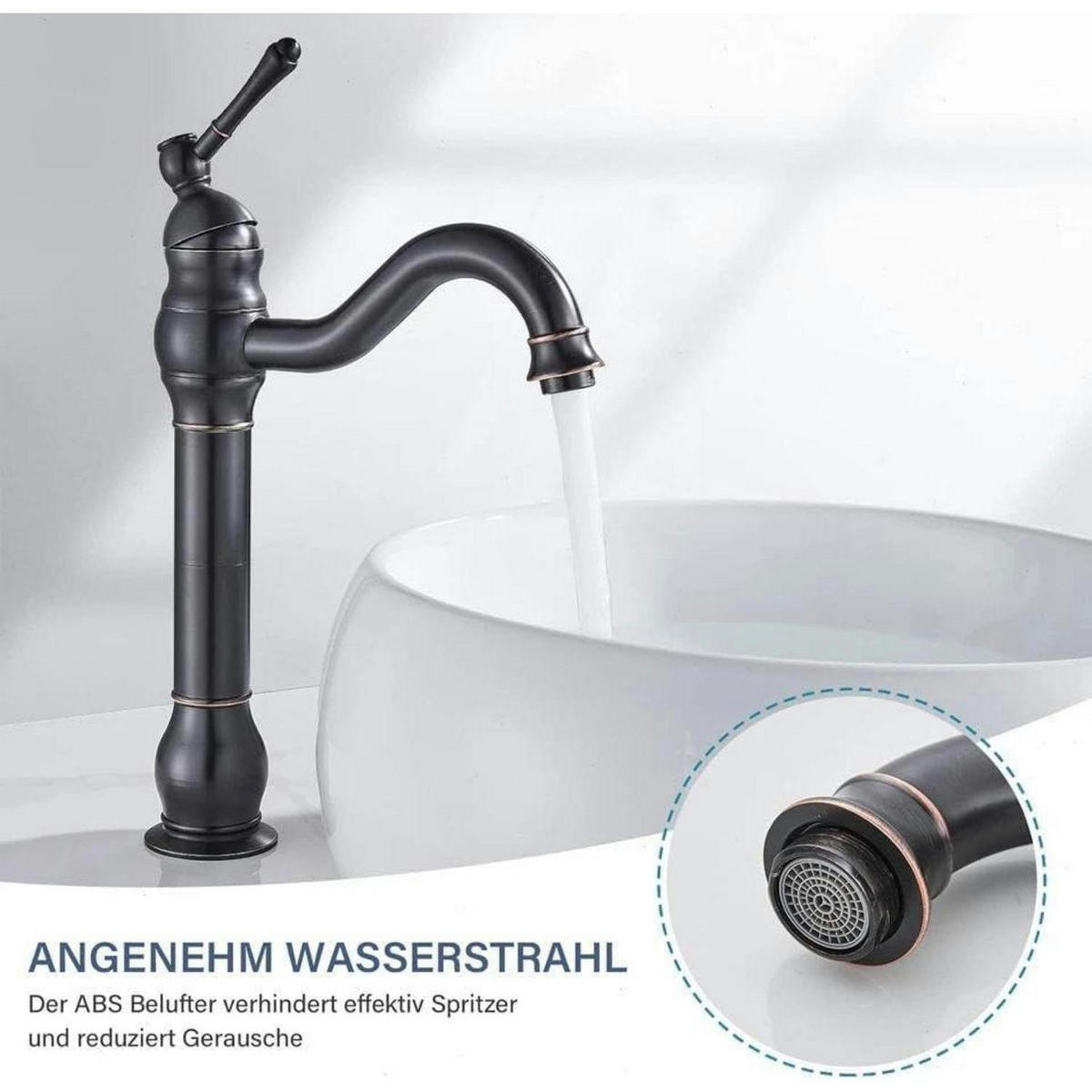 WASCHTISCHARMATUR Einhebelmischer Matt-Schwarz 360° Schwenkbar - Schwarz, Metall (15.6/36/22.7cm)