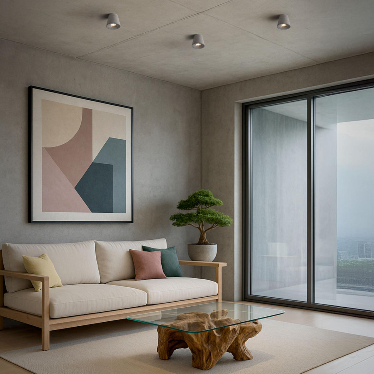 DECKENLEUCHTE VOLCA Beton 5 W - Dunkelgrau, Stein (105/105/11cm) - Rendl