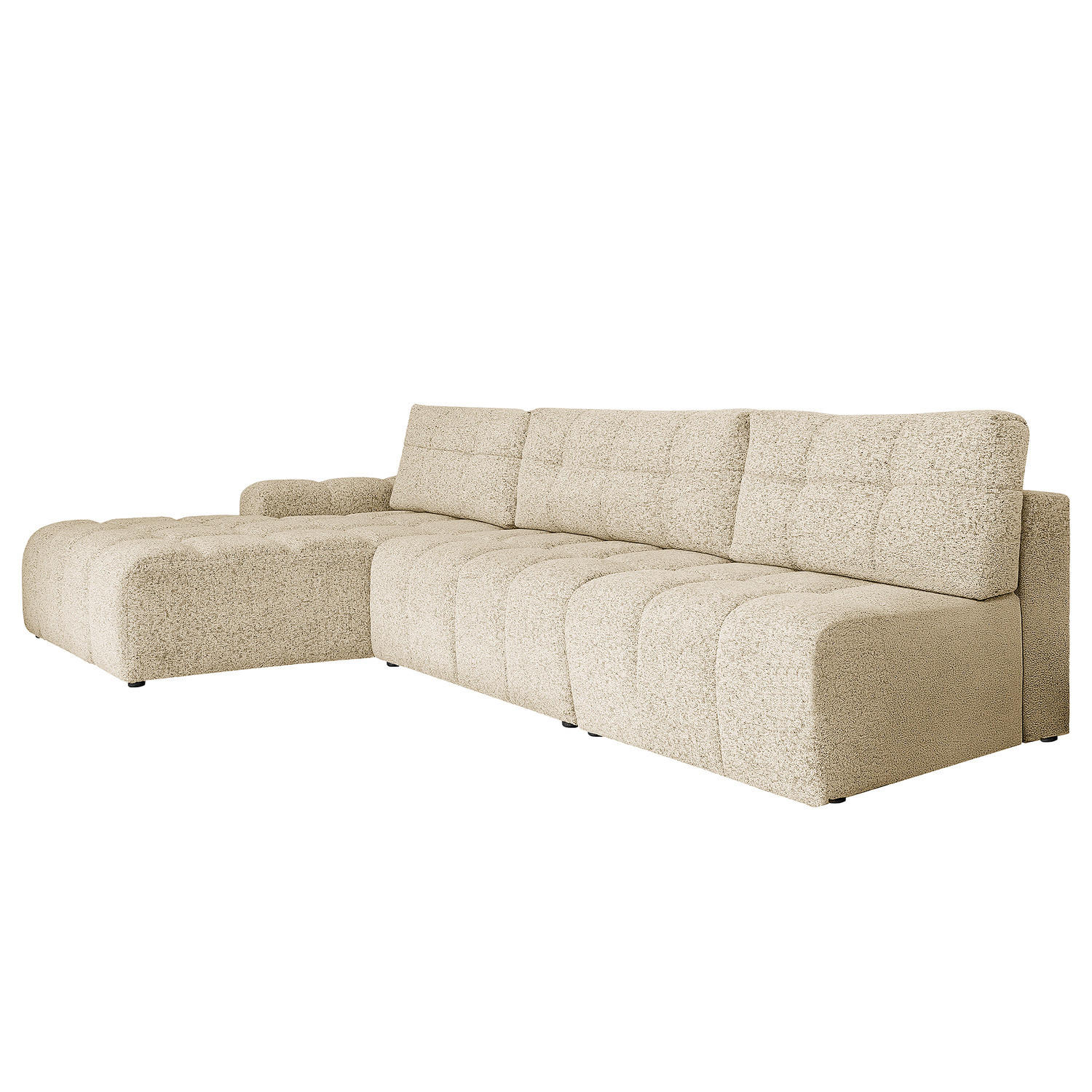 ECKSOFA mit Schlaffunktion - Strukturstoff - Creme/Schwarz, Kunststoff/Textil (338/184cm) - home24