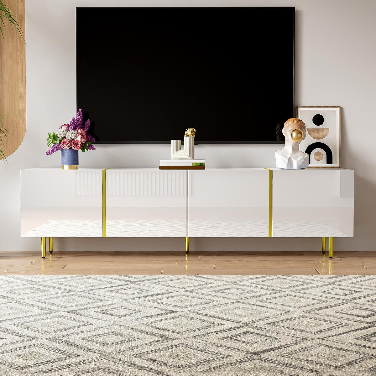 TV-SCHRANK 170/35/46 cm weiß Hochglanz mit vier Türen und Soft-Close-Scharniere - Weiß, Holzwerkstoff (170/46/35cm) - OKWISH