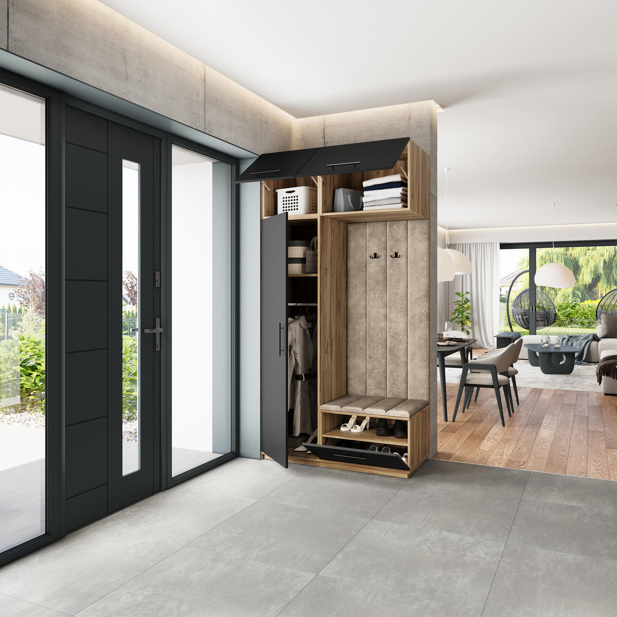 GARDEROBENSCHRANK REMA 120/240/60 cm Modern Eiche Wotan - Eiche Wotan/Schwarz, Holzwerkstoff (120/240/60cm) - MASSENO