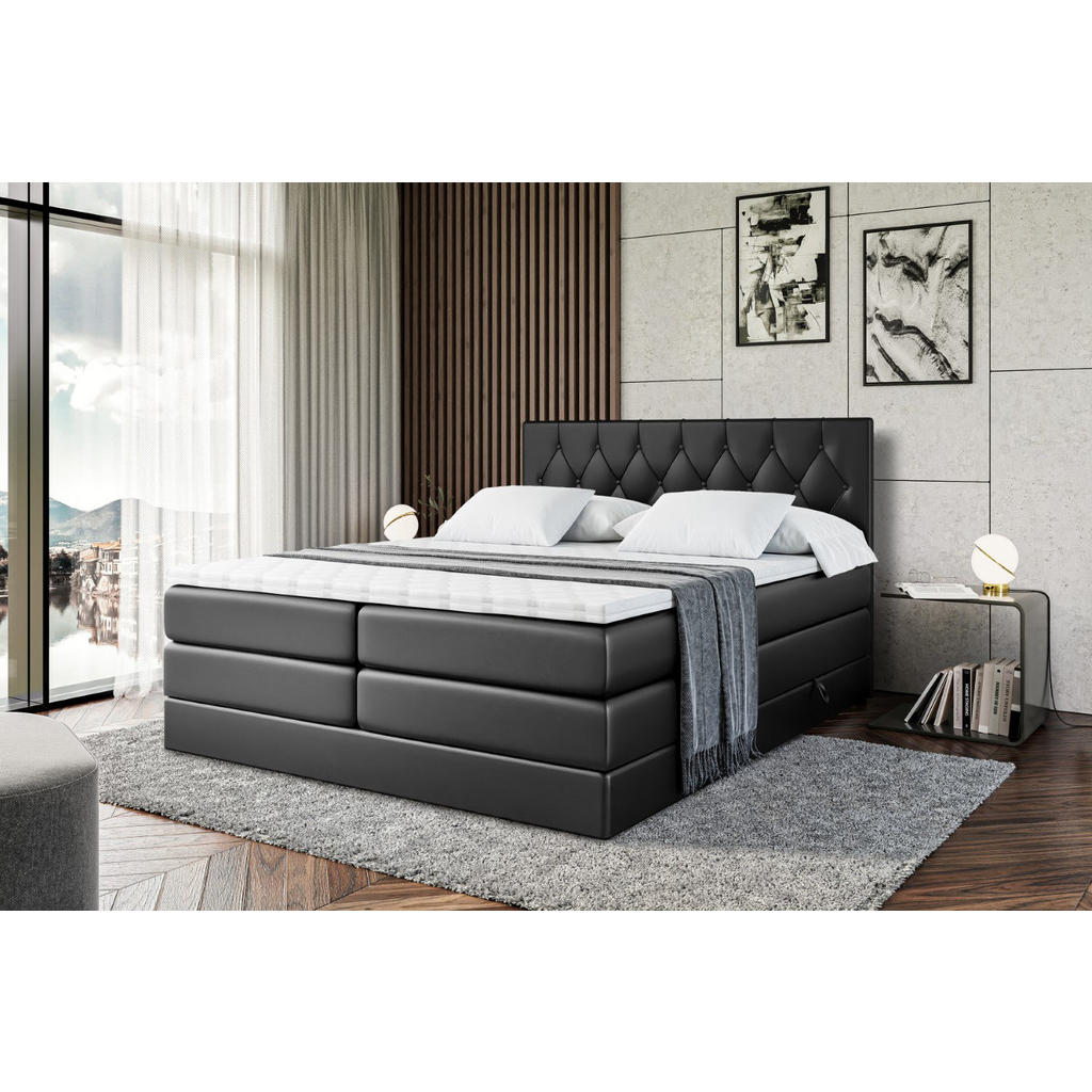 Thumbnail - Altdecor Boxspringbett, Schwarz Hochglanz, Holzwerkstoff, Höhe ca. 38 cm, 120x200 cm, Schlafzimmer, Betten, Boxspringbet...