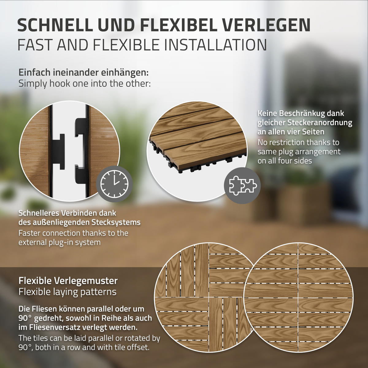 TERRASSENFLIESE Teak 22 Stück - Alteiche, Holzwerkstoff (30/30/2.1cm) - ML-DESIGN