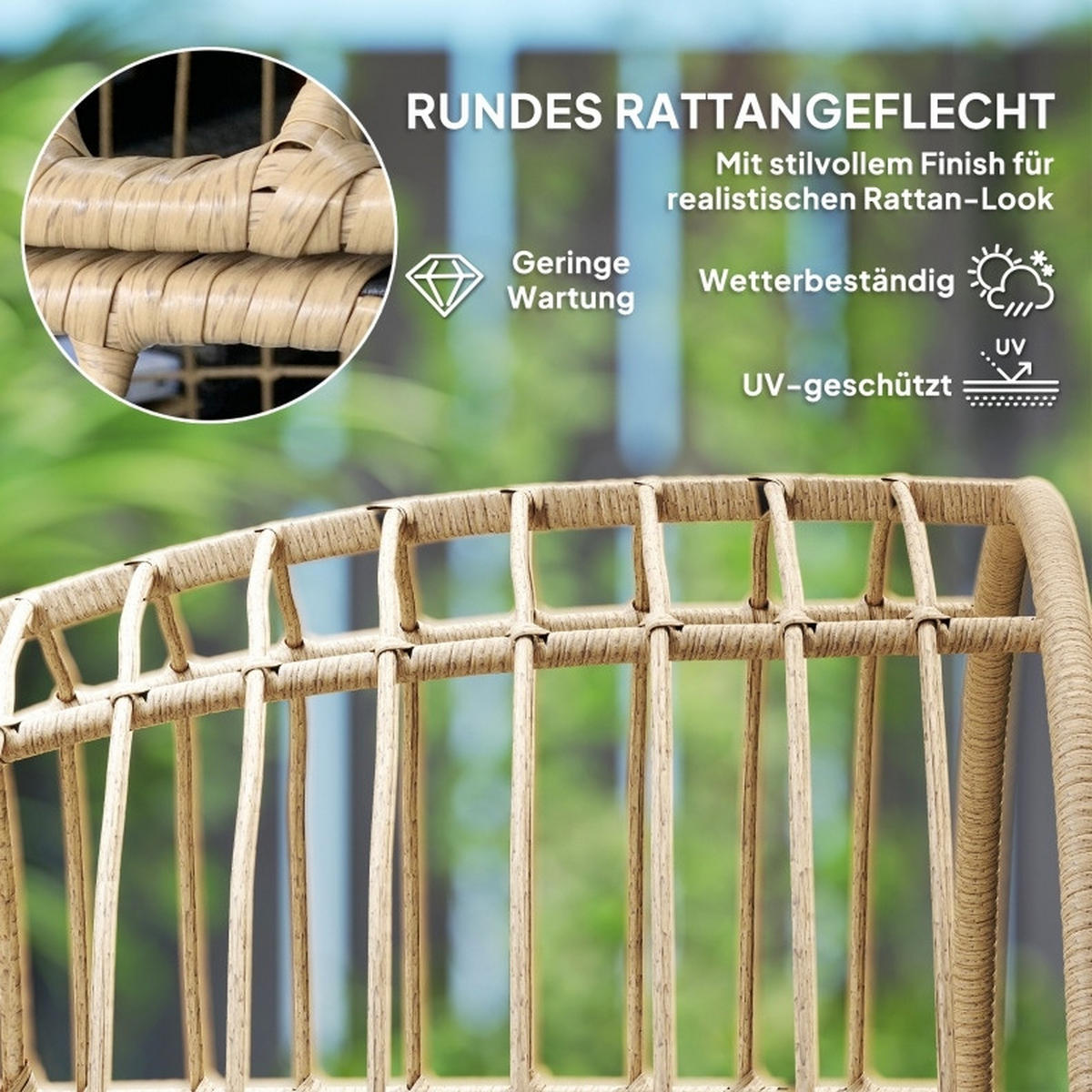 GARTENSTUHL aus Rattan 95x80x155 cm in Beige mit abnehmbaren Kissen - Beige, Metall (95/155/80cm) - Modfu