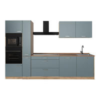 KÜCHENZEILE R-Line, Blau-Grau/Goldkraft Eiche, 310 cm Arbeitsplatte Goldkraft Eiche - Honigeiche/Blaugrau, Holzwerkstoff (310/206.8/60cm) - Vicco