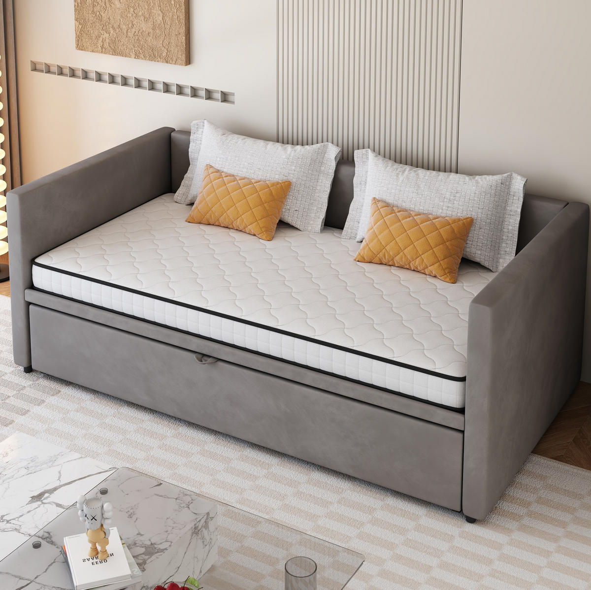 MATRATZE 90/200 cm aus Stoff und Metall mit ergonomischem Design, Weiß - Weiß, Textil (90/200cm) - OKMYHOME