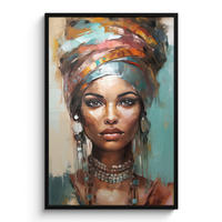 GERAHMTES BILD Frau - Kunst - Schmuck - Porträt 80x120 cm - Blaugrau, Papier (80/120cm) - MuchoWow