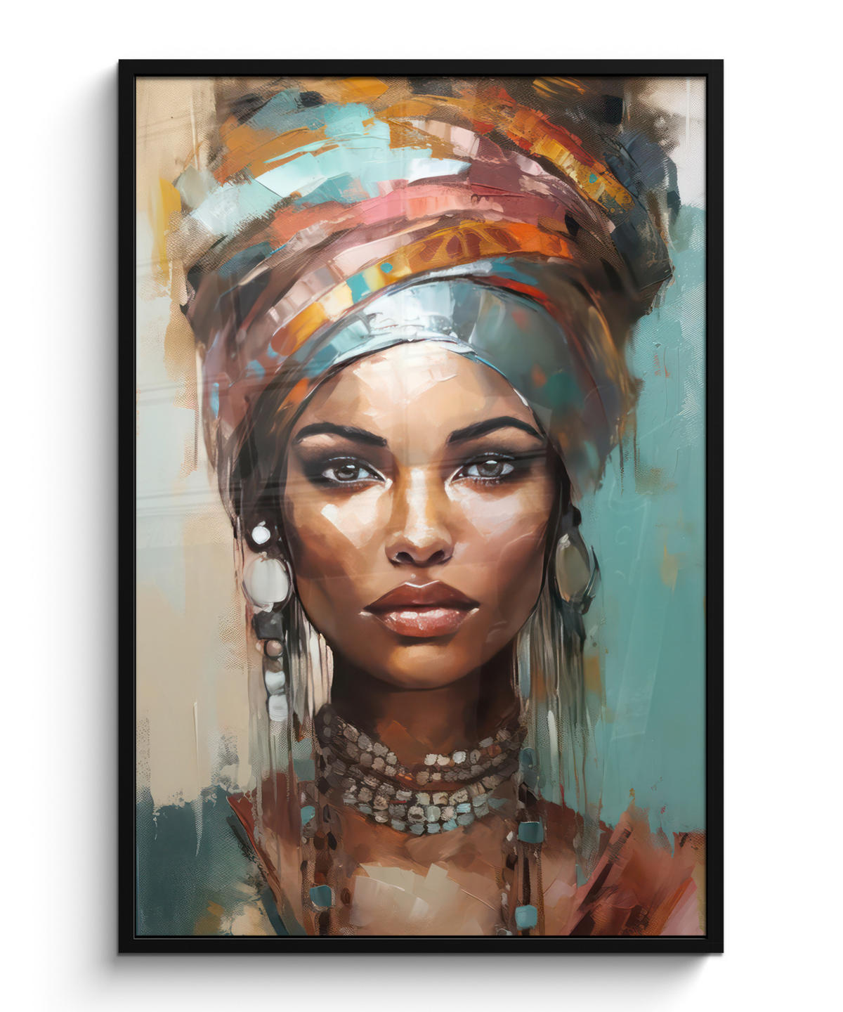 GERAHMTES BILD Frau - Kunst - Schmuck - Porträt 80x120 cm - Blaugrau, Papier (80/120cm) - MuchoWow
