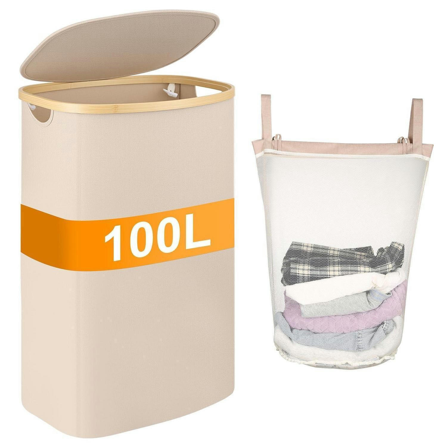 WÄSCHEKORB mit Deckel 100L Hellbeige - Beige, Textil (33/70/44cm)