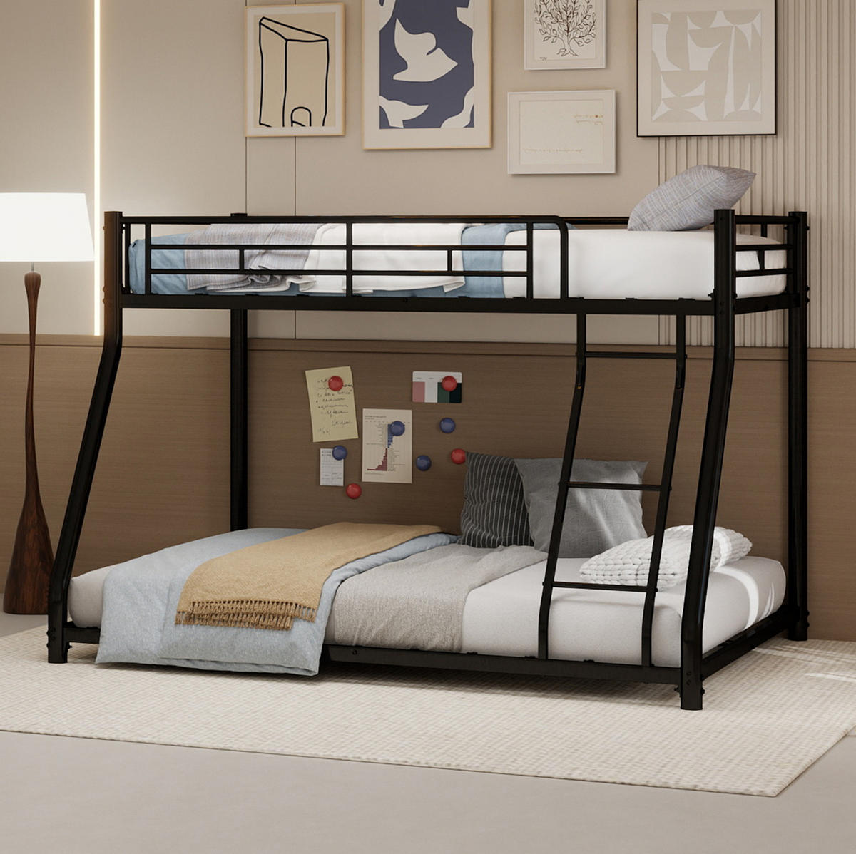 ETAGENBETT 140/180 cm schwarz aus Eisen mit Leiter - Schwarz, Metall (140/200cm) - OKWISH