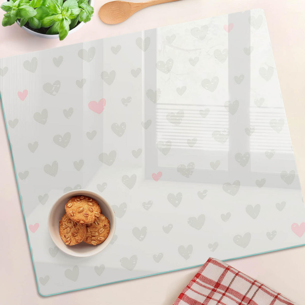 GLASPLATTE 60x52 cm Herzhintergrund - Grau, Glas (60/0.4/52cm) - TULUP