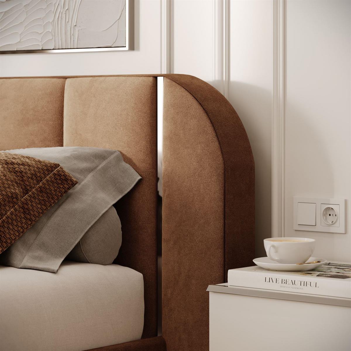 BETT AMARA SILVER 140x200 gepolstert mit Stauraum und Lattenrost, Royal Velvet 198 - Braun, Textil (140/200cm) - Lookway