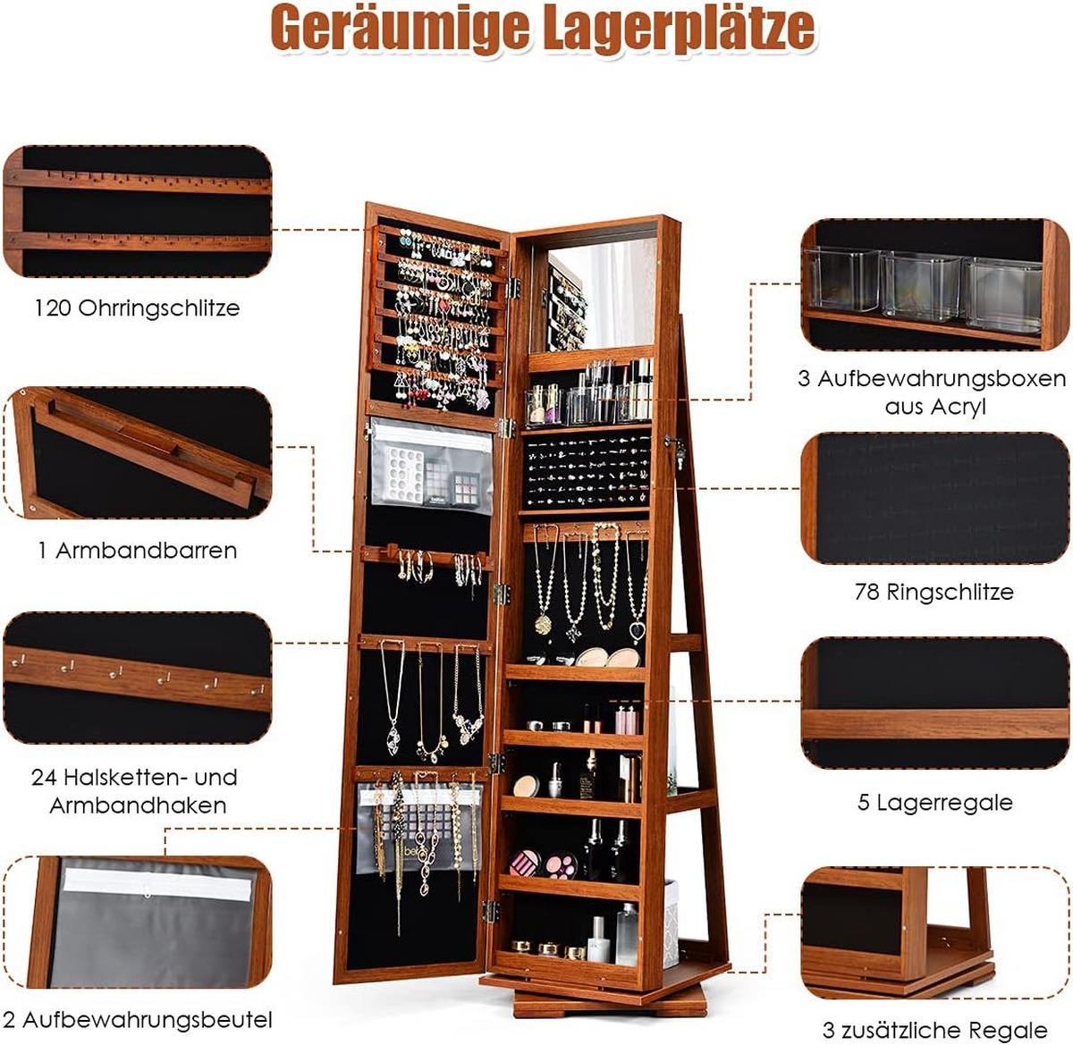 SCHMUCKSCHRANK 2 in 1 Leiterregal Braun - Braun, Holz (39/161/39cm) - COSTWAY