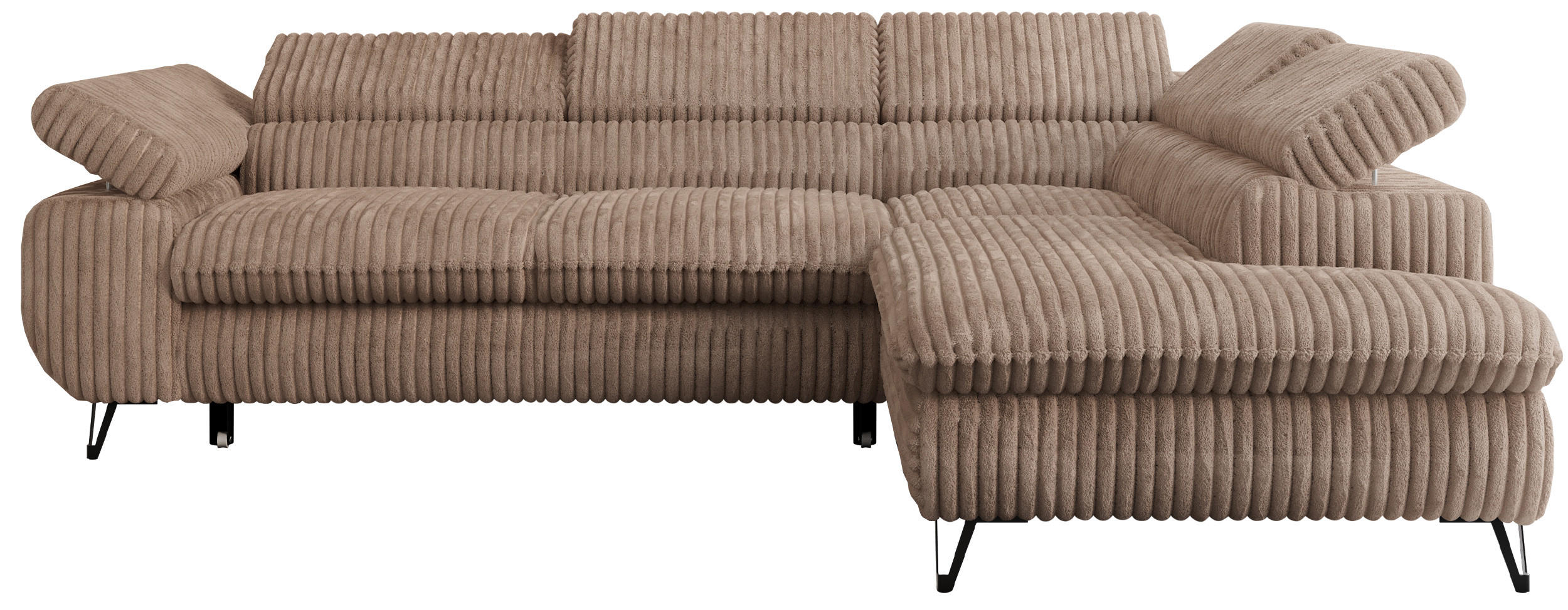 ECKSOFA PETER L Braun Cord - Rechts Seite - Schwarz/Braun, Textil/Metall (273/208cm) - MKS