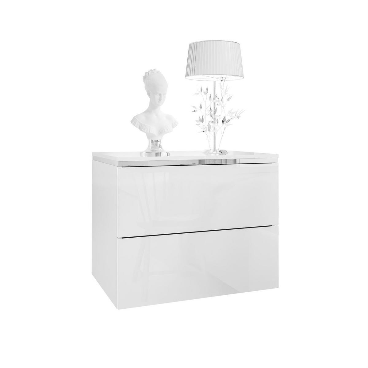 NACHTTISCH AURORA II SILVER Hochglanz Weiß mit LED-Beleuchtung – Hängend - Weiß Hochglanz, Holzwerkstoff (50/40/37cm) - Lookway