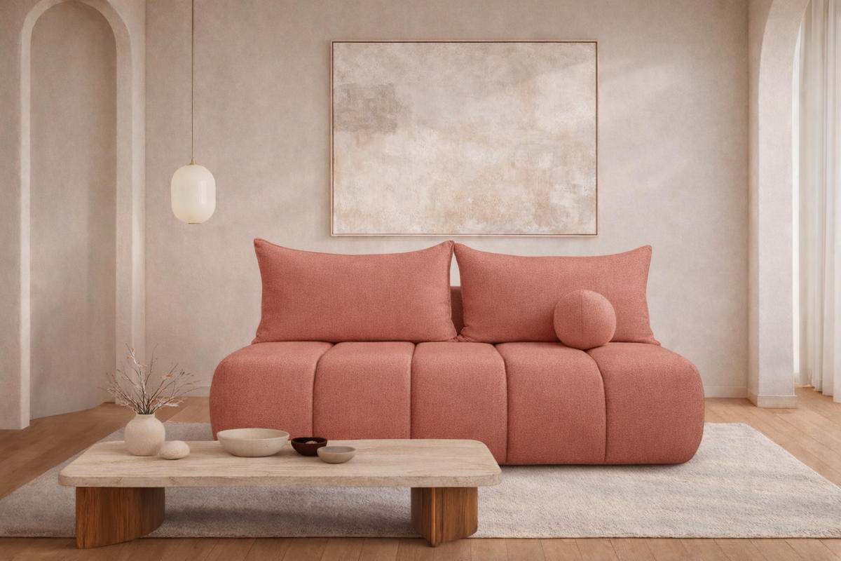 SOFA Mit Schlaffunktion Und Bettkasten, Veloursstoff Monolith, Rosa, PIANO - Pink, Holz (207/91/103cm) - Kaiser Möbel
