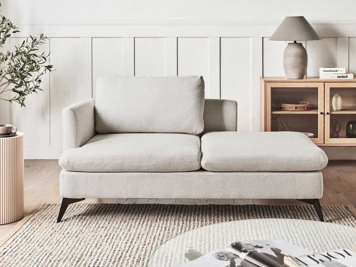 ČALOUNĚNÉ LEHÁTKO CHAISE LONGUE LEVOSTRANNÉ Látka Světle béžové Sievoz - černá/béžová, textil (155/84/85cm) - Beliani