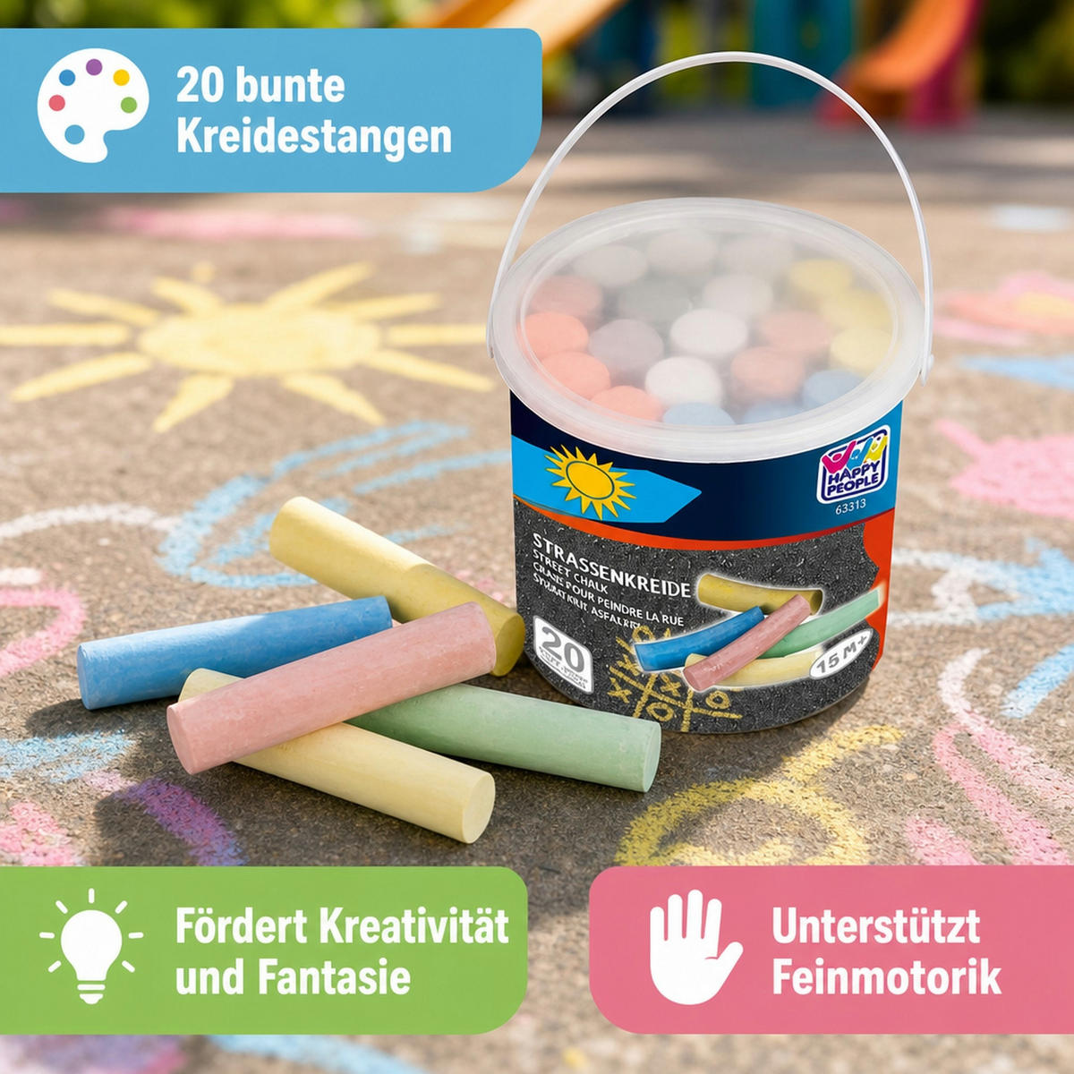 STRASSENKREIDE Eimer - Multicolor, Stein (12/12/12cm) - HappyPeople