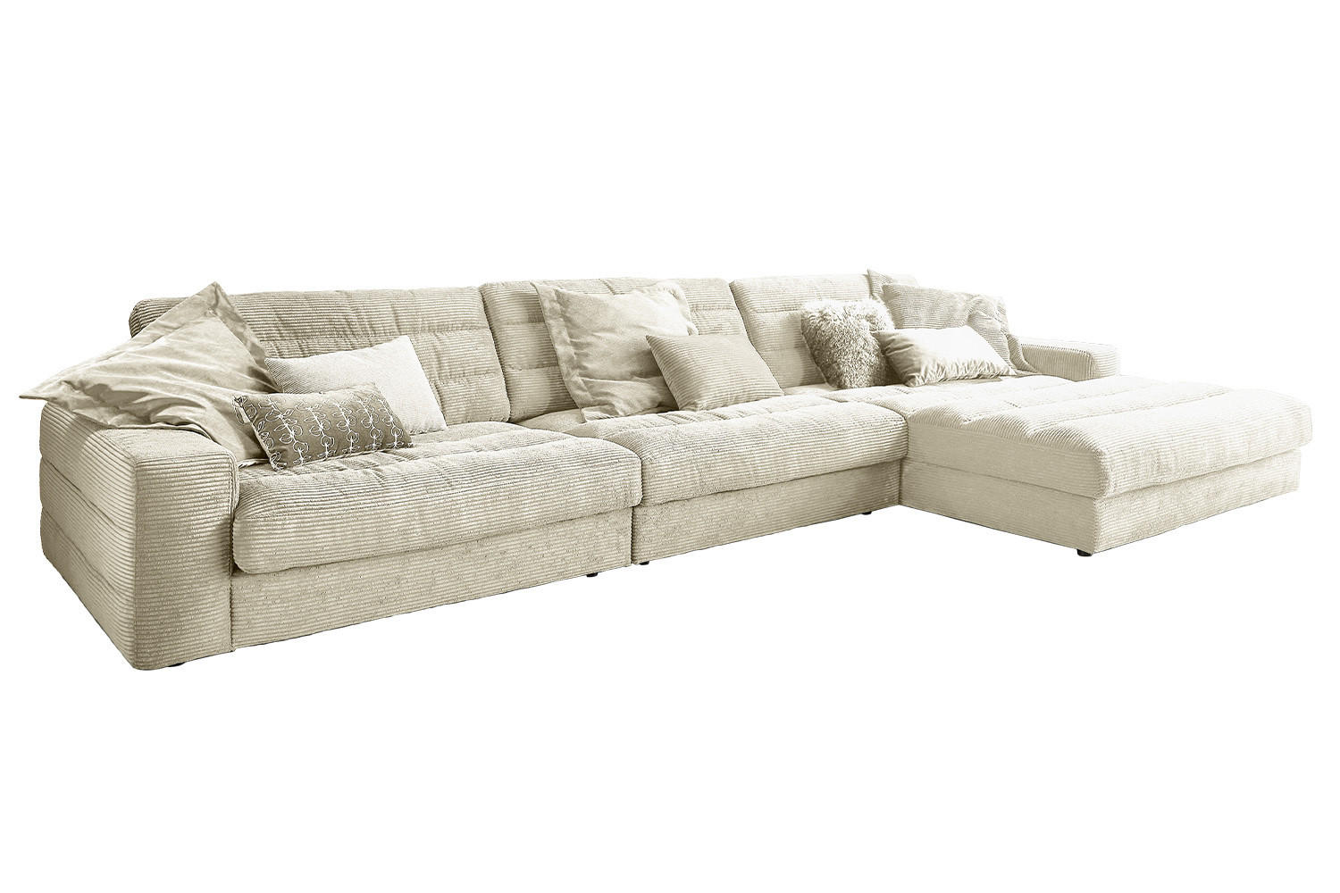 ECKSOFA XL LANA Cremeweiß Cord - Creme/Schwarz, Textil (416/205cm) - KAWOLA