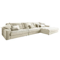 ECKSOFA XL LANA Cremeweiß Cord - Creme/Schwarz, Textil (416/205cm) - KAWOLA