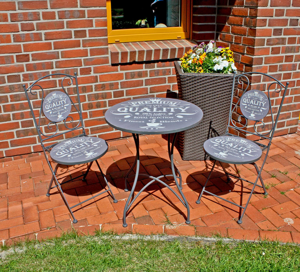 BISTRO-SET Marta 3-tlg Grau Eisen Balkonset Gartenmöbel-Set - Grau, Metall - DELUKE