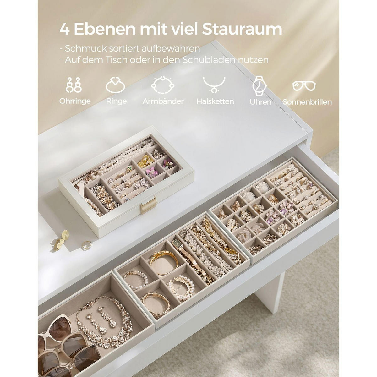 SCHMUCKKÄSTCHEN MOGADISHU - Weiß, Holzwerkstoff (28/18.3/17cm) - Hansiro