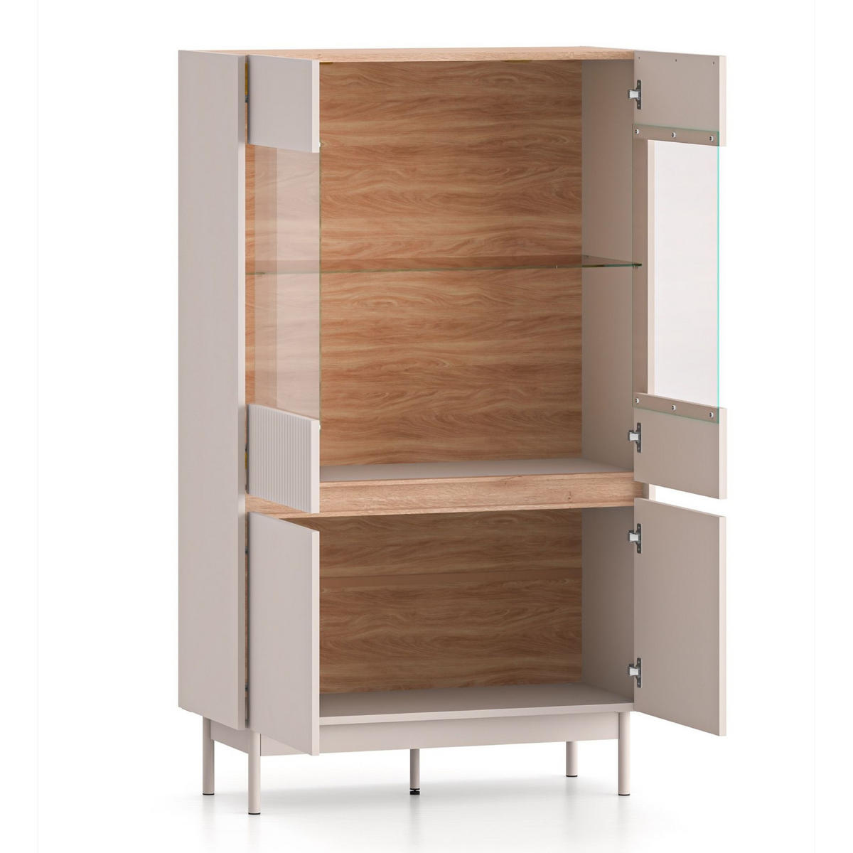 VITRINE Dunea 4-türig Kaschmirgrau/Eichenoptik 92 cm - Taupe, Holzwerkstoff/Metall (92/156/40cm) - Selsey