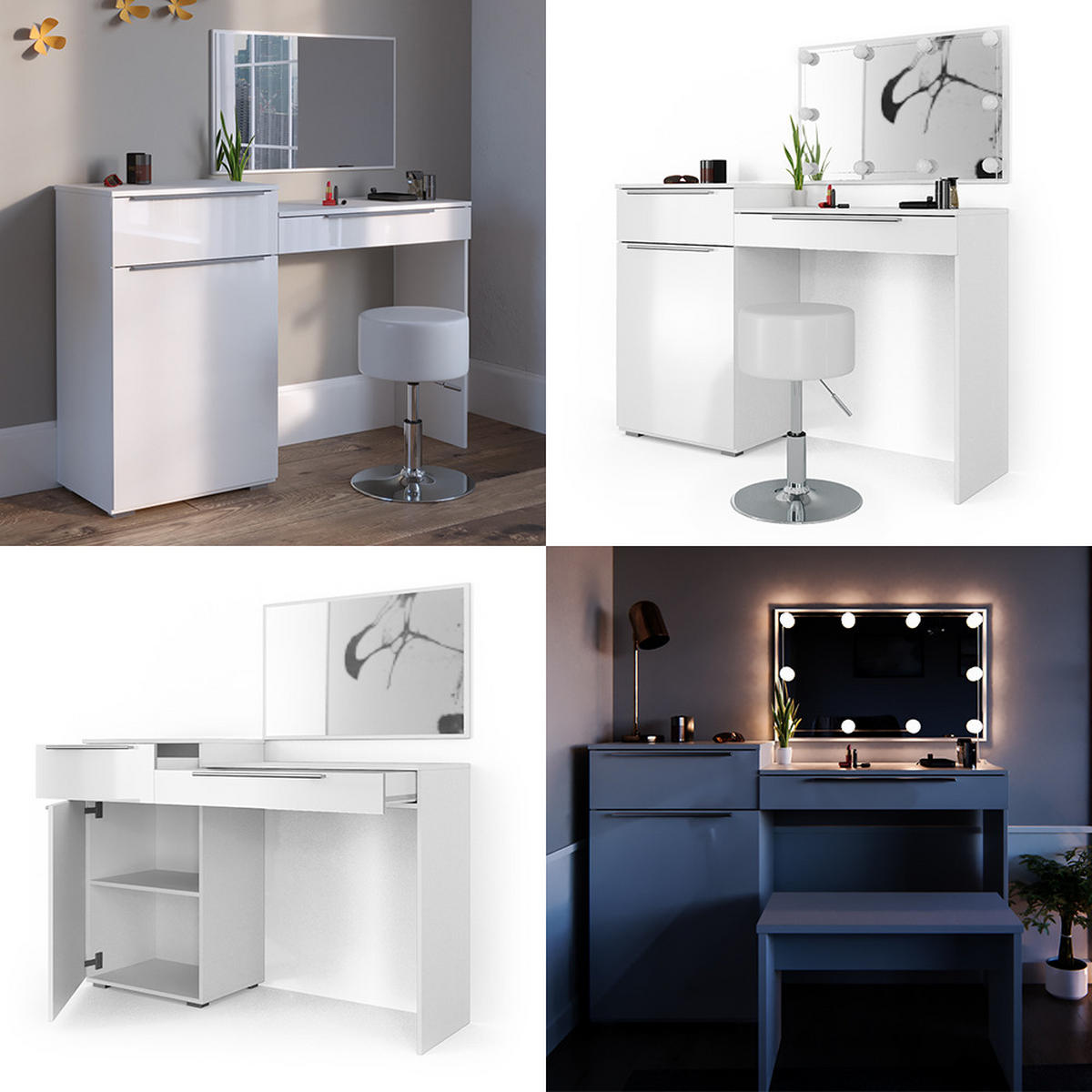 SCHMINKTISCH Lilli Weiß 135 cm - Weiß, Holzwerkstoff (135/90/39cm) - Vicco