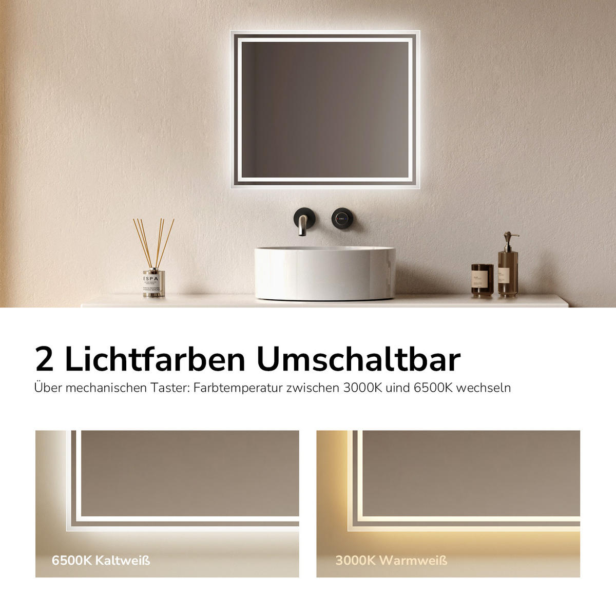 OGLINDA de baie cu LED-uri 60/50/3,5 cm - transparent, sticlă (60/50/3.5cm) - EMKE