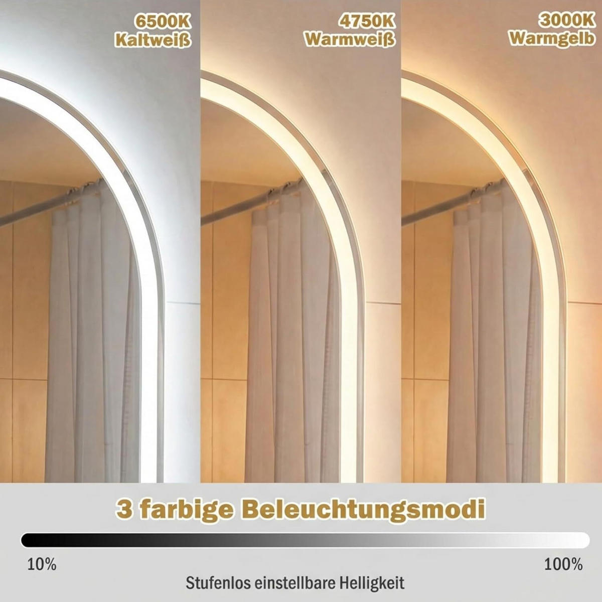 BADSPIEGEL mit Beleuchtung silber - Silberfarben, Glas (55/90/3cm) - COSTWAY
