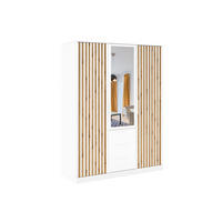 DREHTÜRENSCHRANK GAREN 149/200/57,5 cm 3-türig mit Spiegel Weiß - Weiß, Holzwerkstoff (149/200/57.5cm) - MASSENO