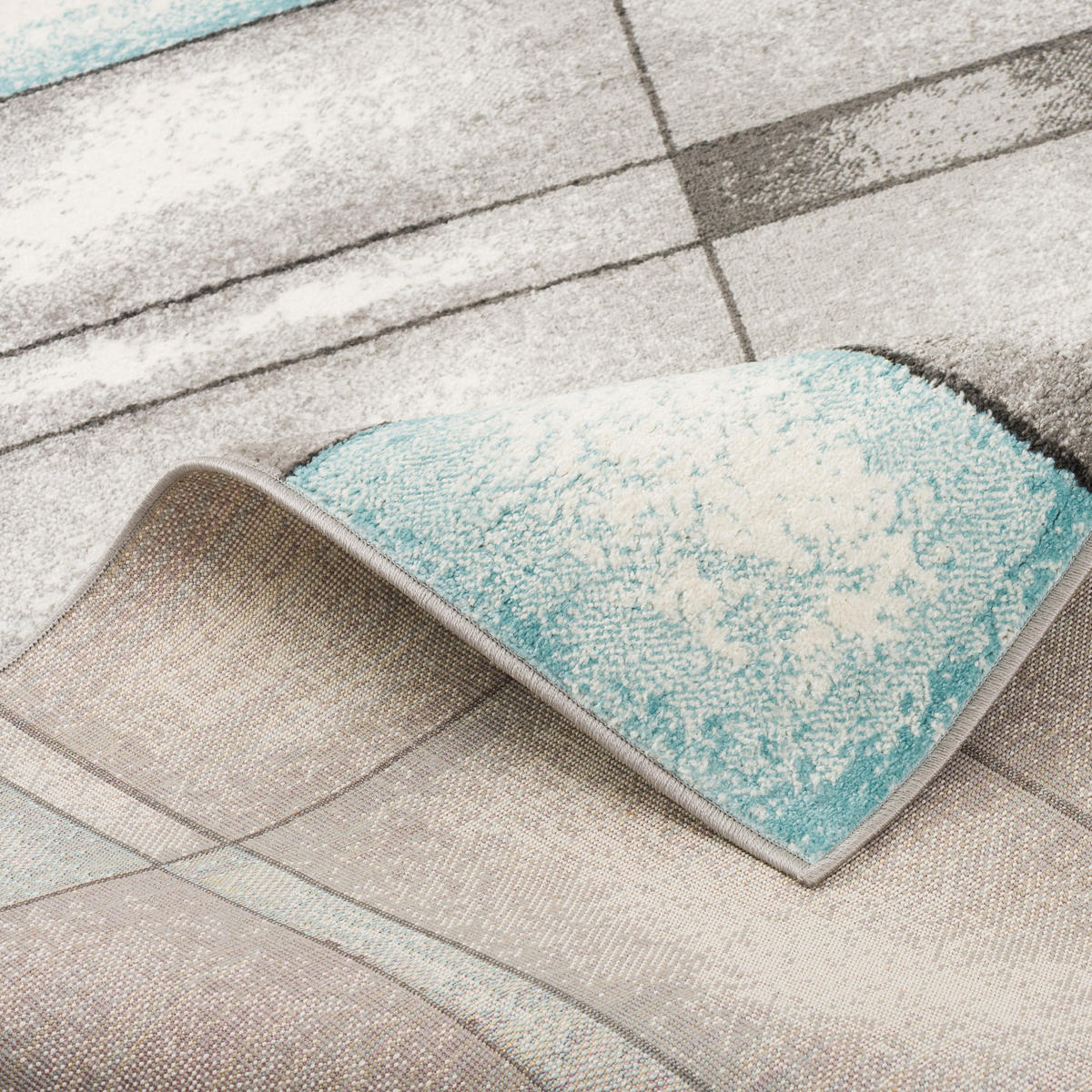 DESIGNER TEPPICH PASTELL IVY GRAU TÜRKIS KARO - Türkis/Grau, Textil (160/230cm) - Pergamon
