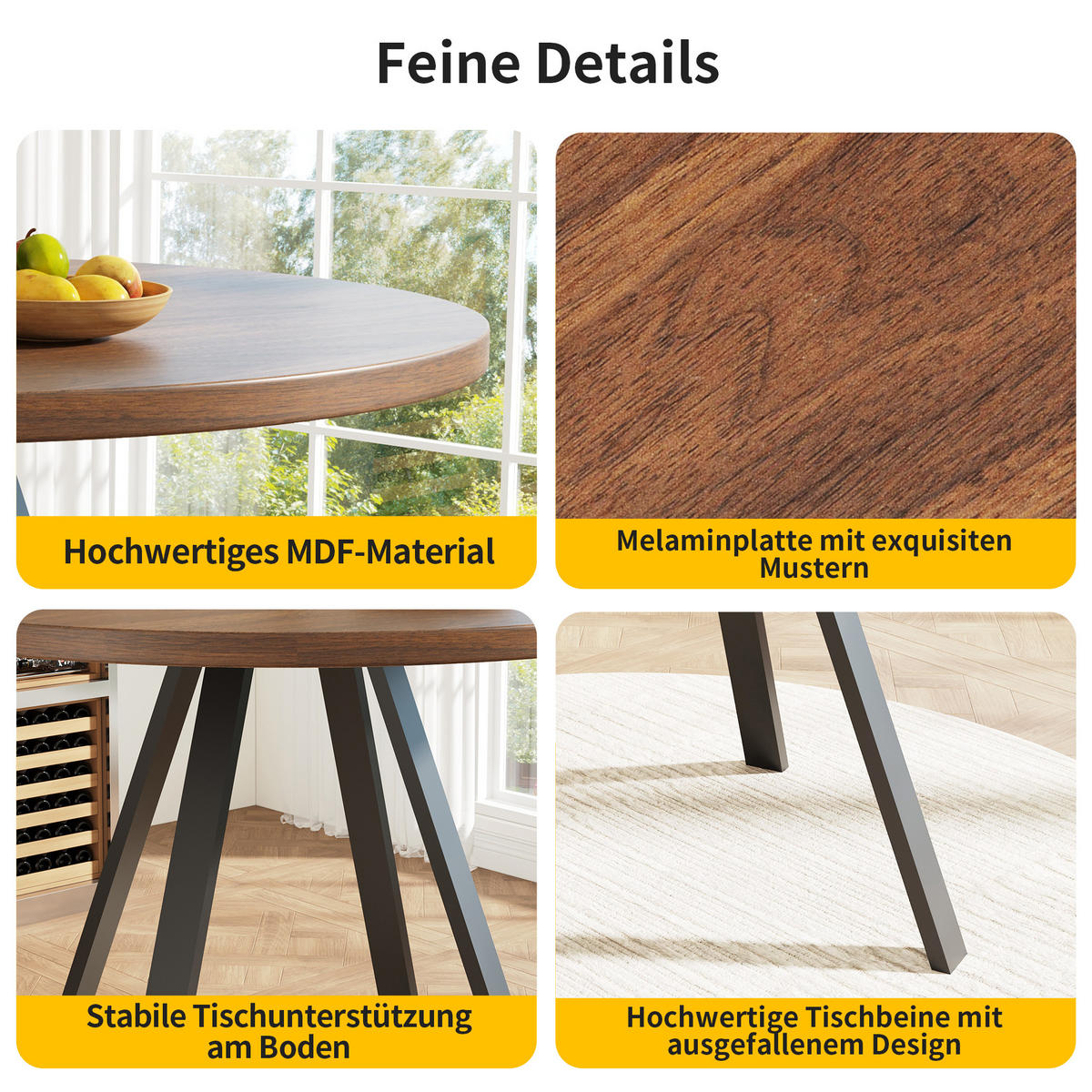 JEDÁLENSKÝ STÔL Okrúhly 80 cm orech & čierny – Kompakttisch s kovbeinen im Retro-dizajn - dub sonoma, kompozitné drevo (80/80/75cm) - Urban Meuble