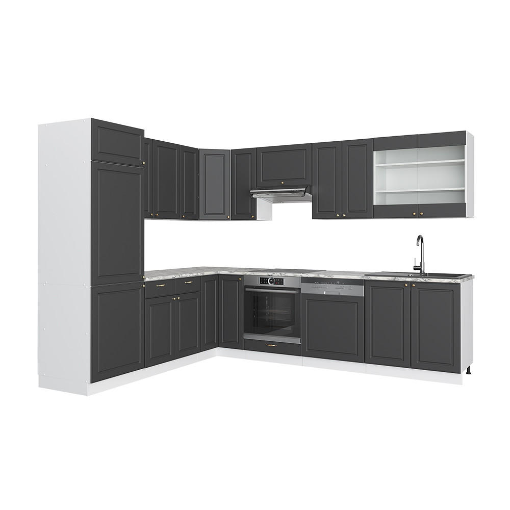 ECKKÜCHE Fame-Line Anthrazit-Gold/Weiß 227 x 60 cm ohne AP - Anthrazit/Weiß, Holzwerkstoff (287/81.6/46cm) - Vicco