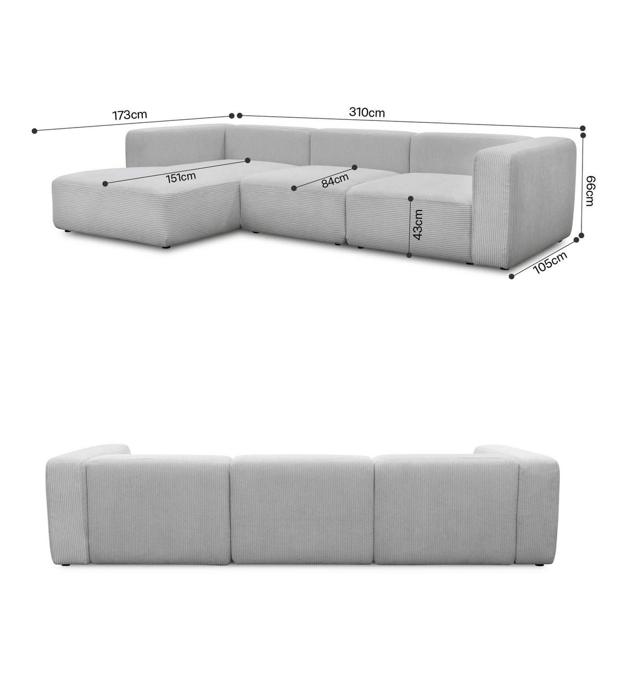 ECKSOFA modular Cubo 4-Sitzer - Grau, Textil (314/179cm) - Mokebo